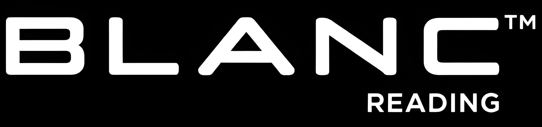 I vit text på svart botten står det "BLANC™" i stort typsnitt och "READING" i mindre typsnitt under och till höger om huvudtexten.